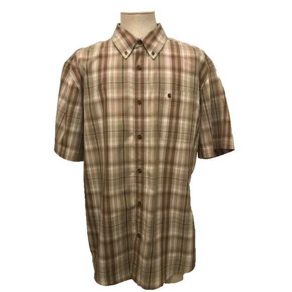 CARHARTT Short Sleeve Shirt Mens Size XL Relaxed Fit Brown Plaid - Picture 1 of 4